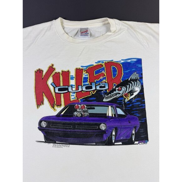 Rare Vintage 1996 90s Killer Cuda Chrysler Plymouth Barracuda Car Racing Art Tee - Picture 3 of 9